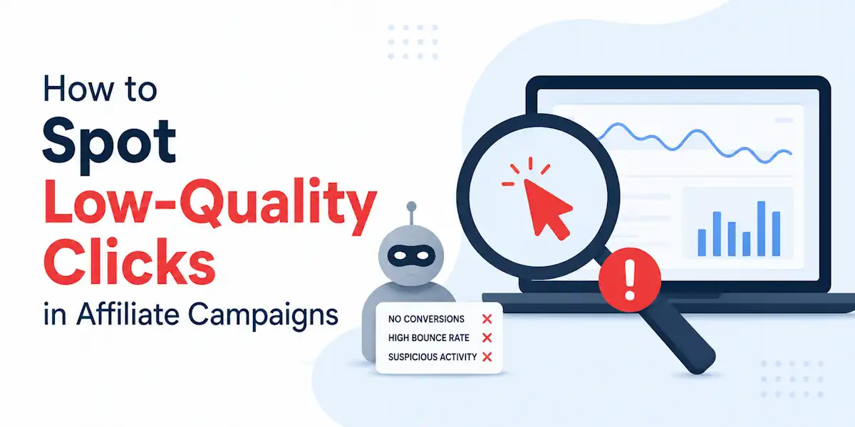 A simple image depicting a graph and a title How to Spot Low-Quality Clicks in Affiliate Campaigns