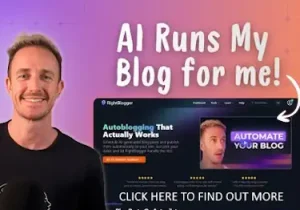 image showing owner of rightblogger smiling at camera and the text 'AI runs my blog for me - autoblogging that really works'