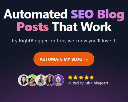 image with text about automated seo blog posts that work. Rightblogger manages your internal link strategy as it works.
