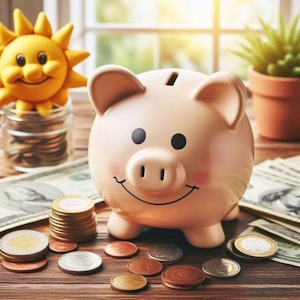 image with a piggy bank for the ebook the residual income shortcut from mkauthority
